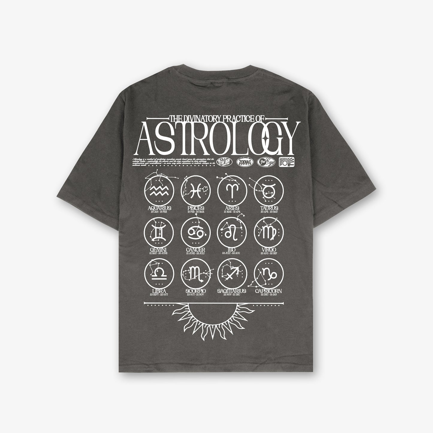 Astrology Front And Back Print Washed T-Shirt