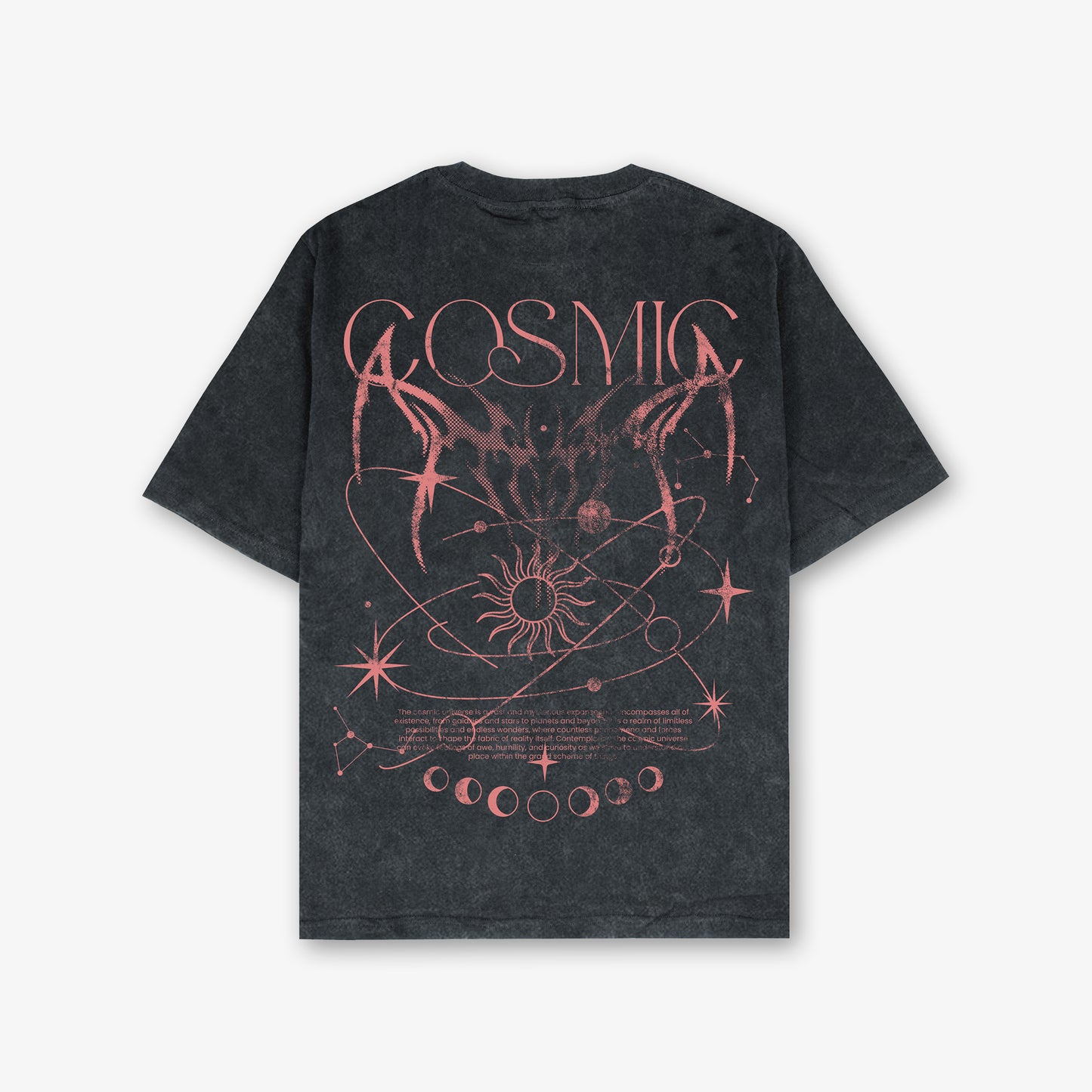 Cosmic Front And Back Print Washed T-Shirt