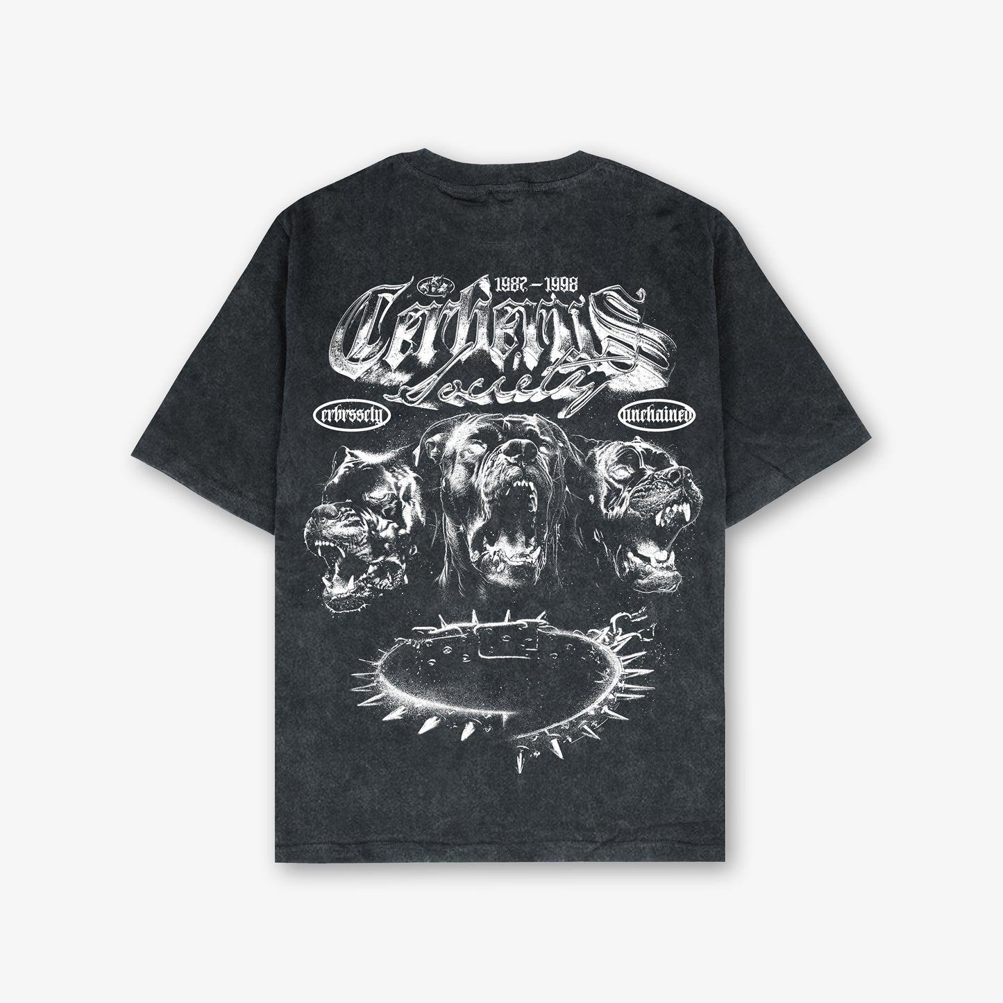 Cerberus Unchained Front And Back Print Washed T-Shirt