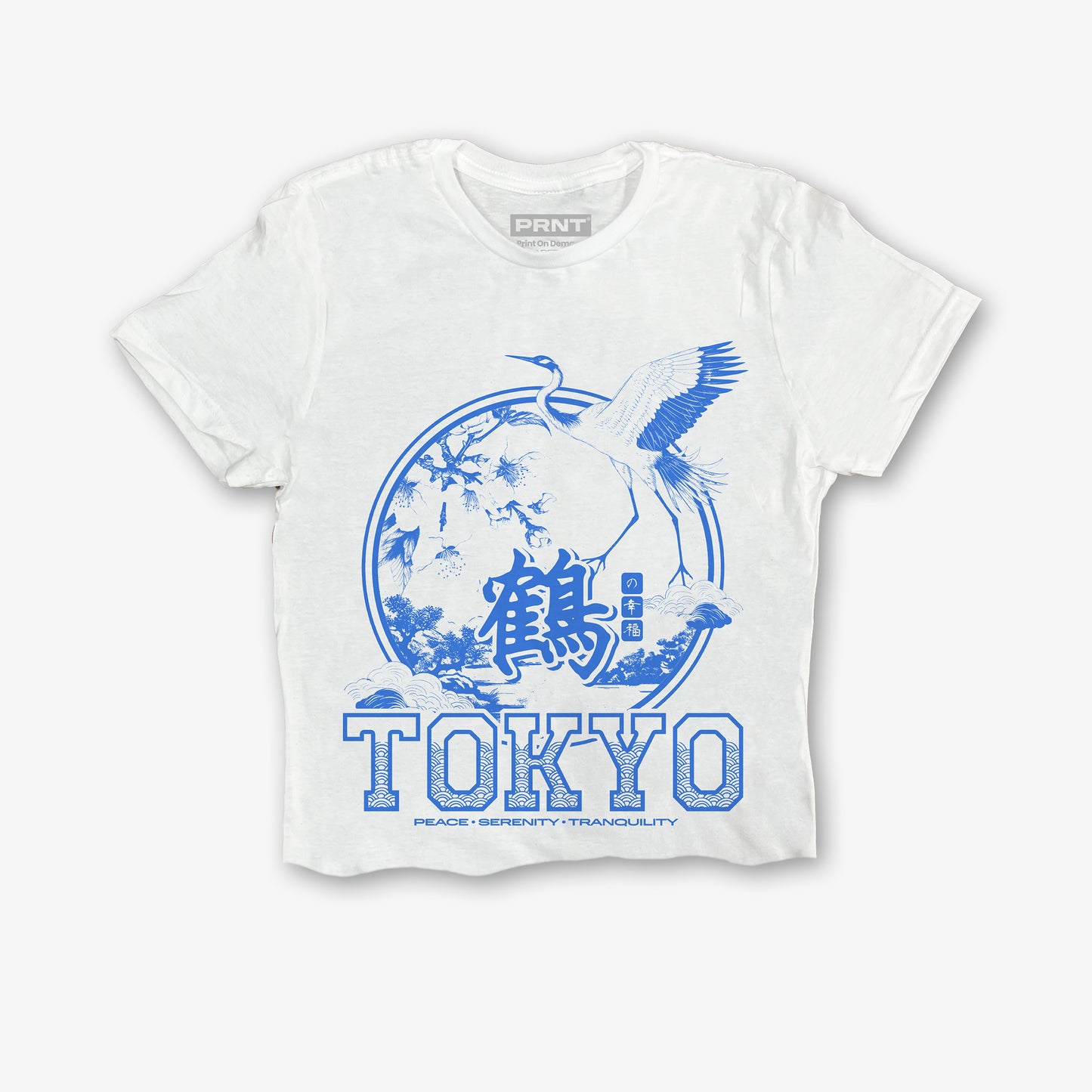 Tokyo Crane Crop Front Print Crop T-Shirt