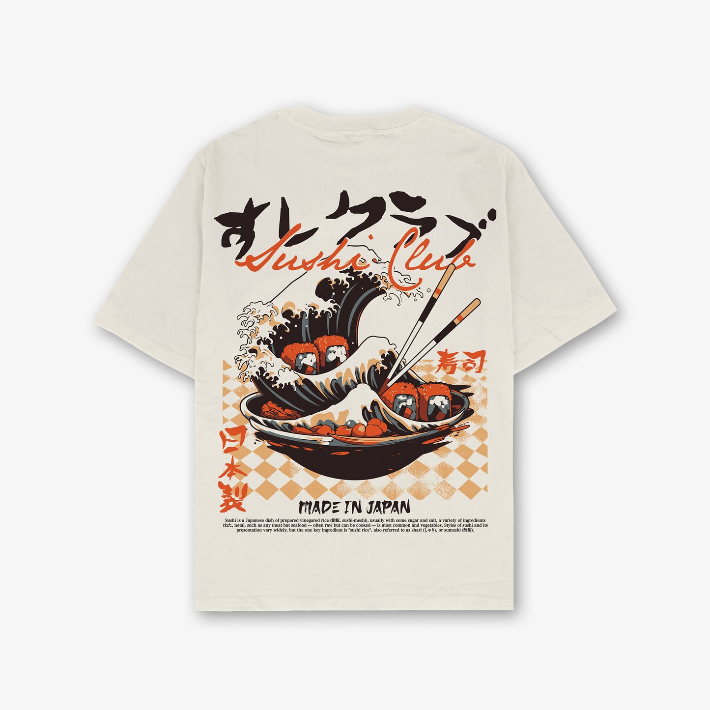 Sushi Club Front And Back Print Washed T-Shirt