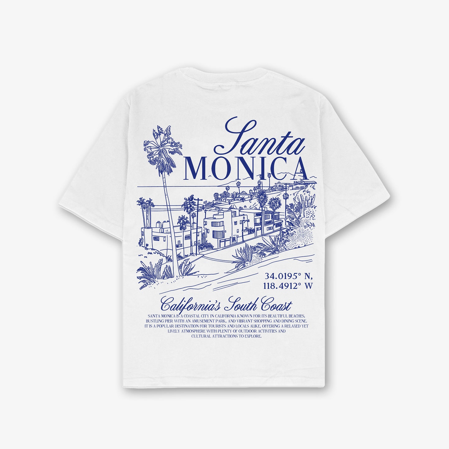 Santa Monica Blue Front And Back Print Relaxed T-Shirt