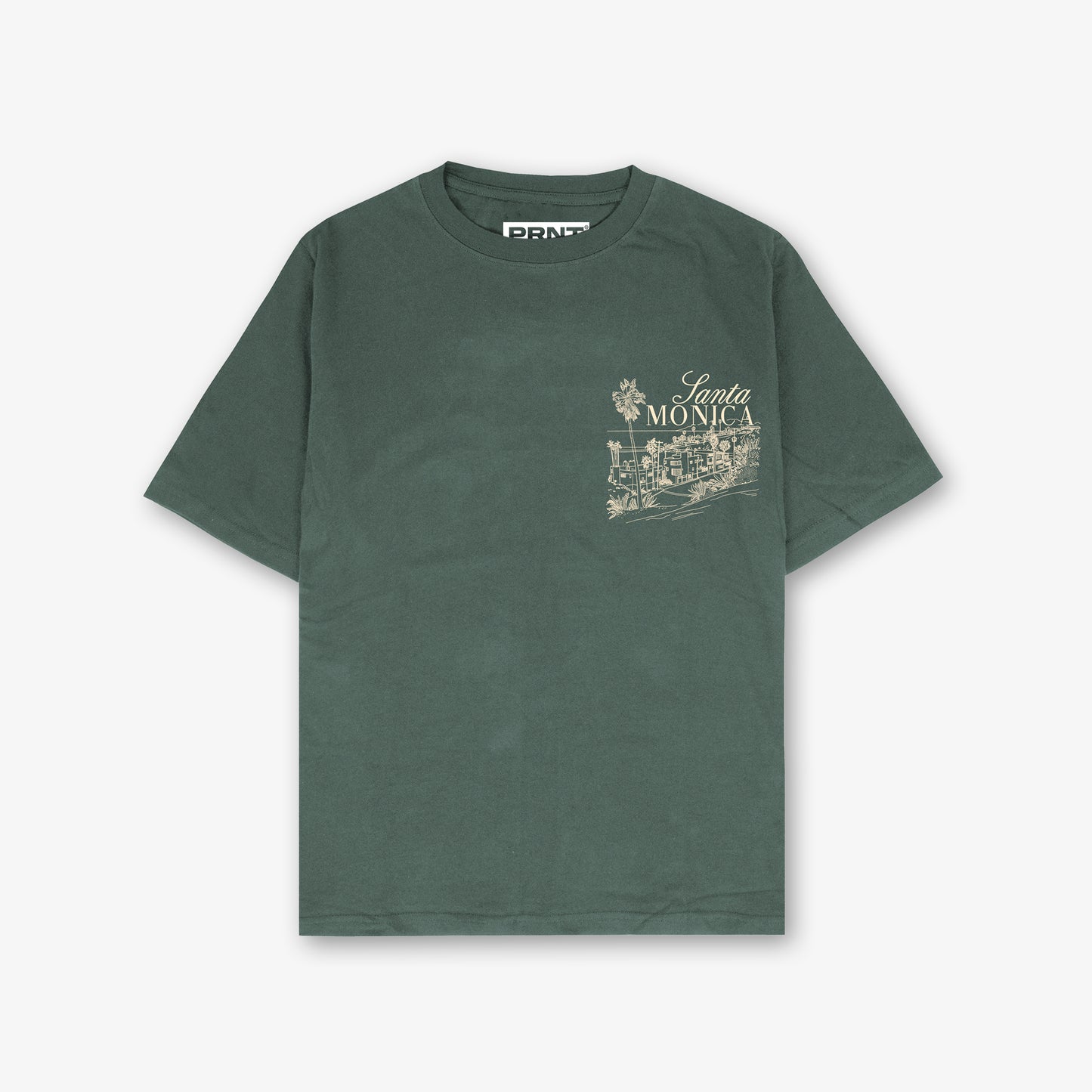 Santa Monica Green Front And Back Print Washed T-Shirt
