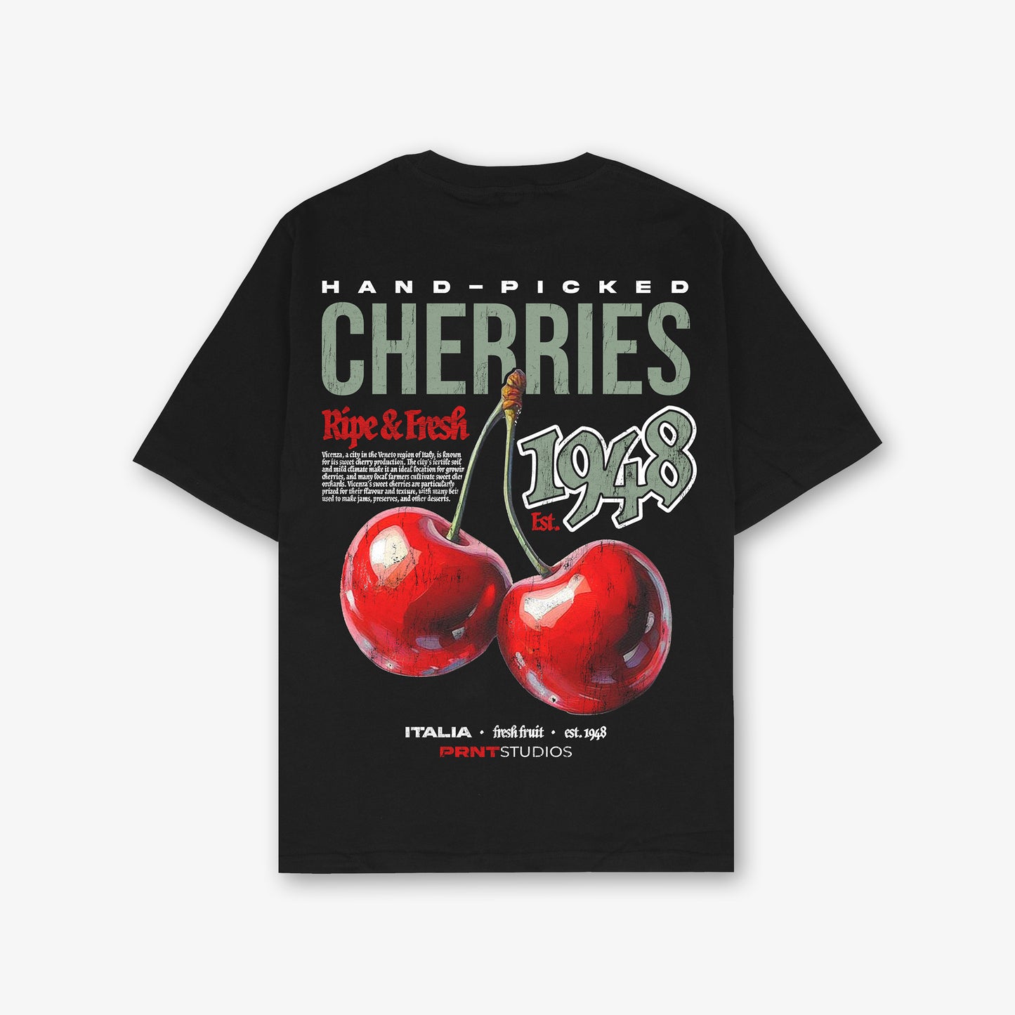 Italia Cherries Front And Back Print Relaxed T-Shirt