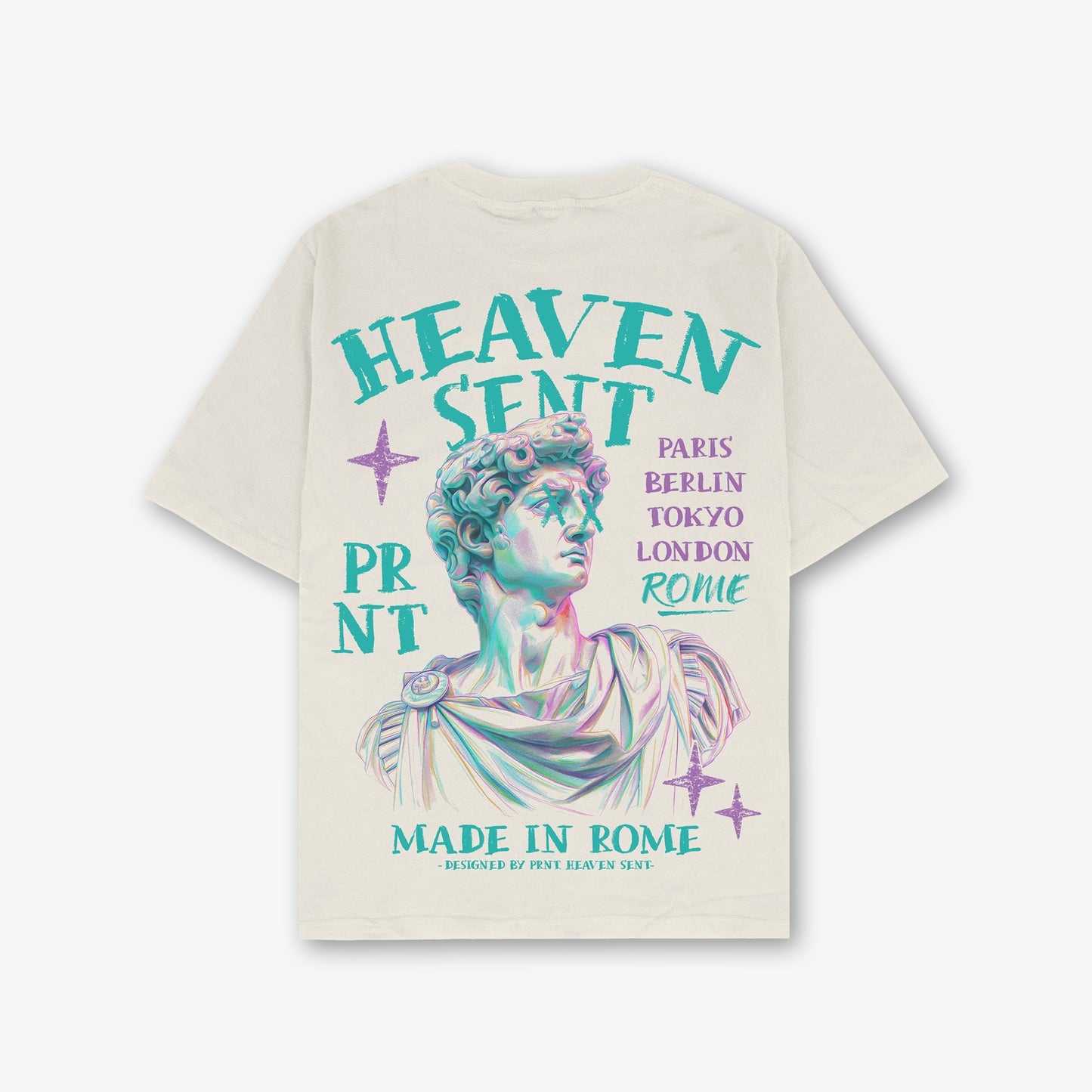 Made In Rome Ecru Front And Back Print Washed T-shirt