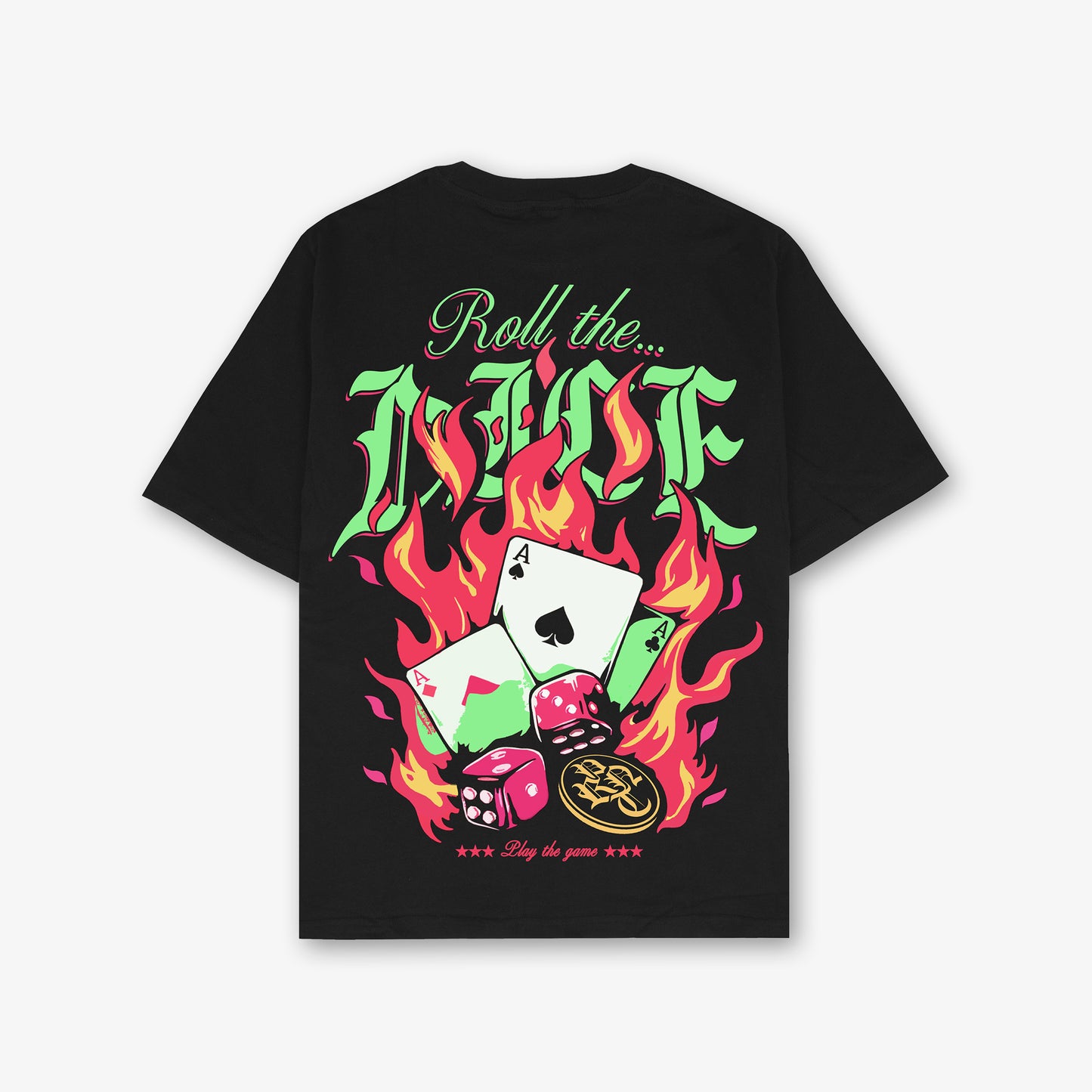Roll The Dice Fire Front Print And Back Print Oversized T-Shirt