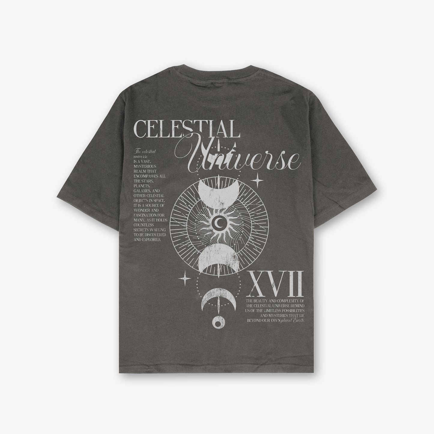 Celestial Universe Front And Back Print Washed T-Shirt