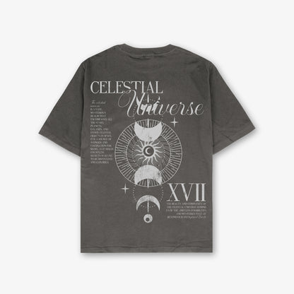 Celestial Universe Front And Back Print Washed T-Shirt