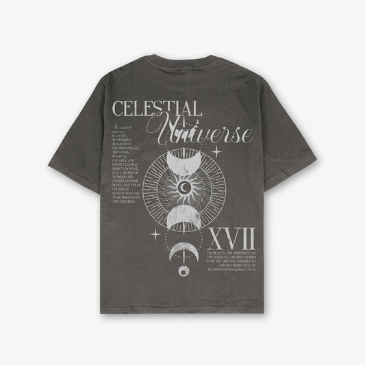 Celestial Universe Front And Back Print Washed T-Shirt