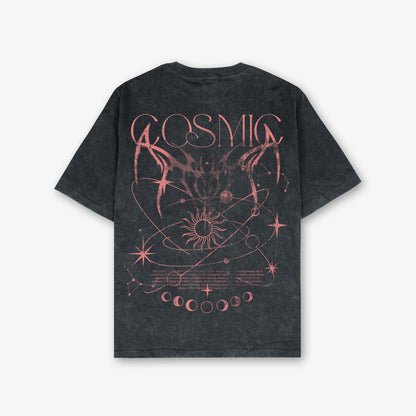 Cosmic Front And Back Print Washed T-Shirt