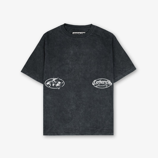 Cerberus Unchained Front And Back Print Washed T-Shirt