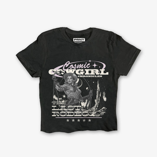 Cosmic Cowgirl Crop Front Print Crop T-Shirt