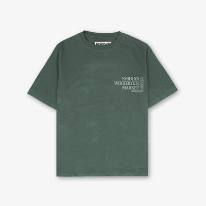 Shibuya Woodblock Market Front And Back Print Washed T-Shirt