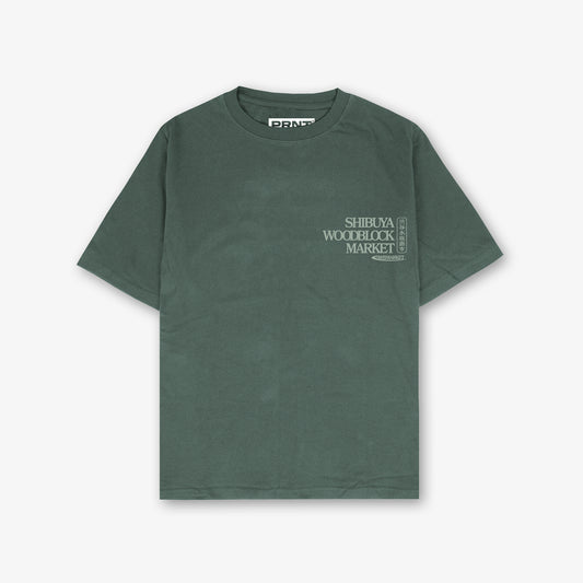 Shibuya Woodblock Market Front And Back Print Washed T-Shirt