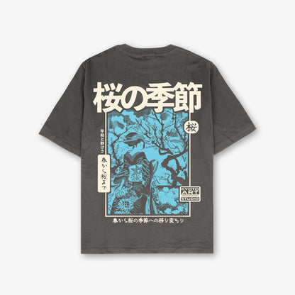 Vintage Geisha Front And Back Print Washed T-Shirt