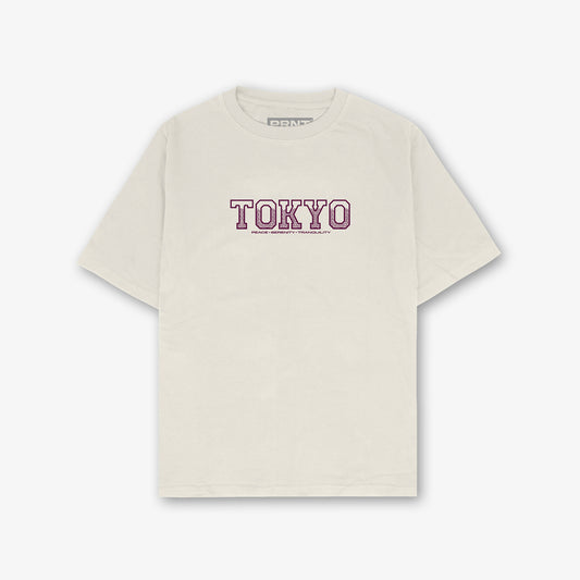 Tokyo Crane Front And Back Print Washed T-Shirt