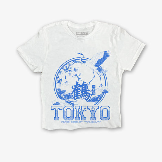 Tokyo Crane Crop Front Print Crop T-Shirt