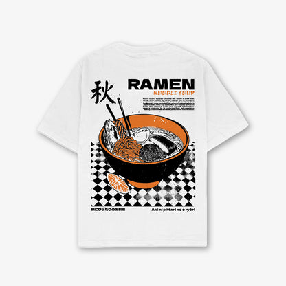 Ramen Woodblock Front And Back Print Relaxed T-Shirt
