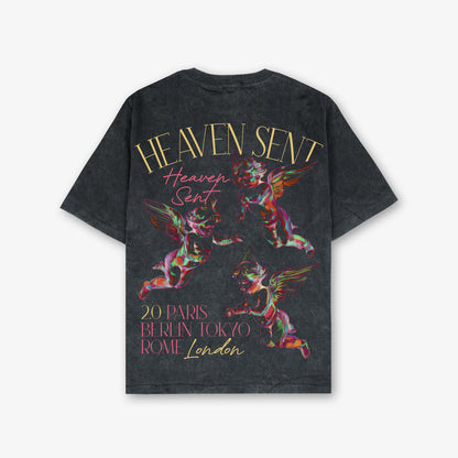 Heaven Sent Chalkboard Front And Back Print Washed T-Shirt