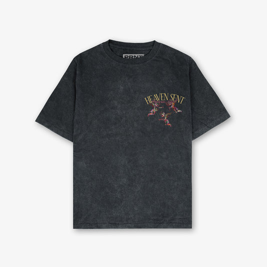 Heaven Sent Chalkboard Front And Back Print Washed T-Shirt