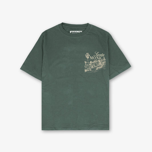 Santa Monica Green Front And Back Print Washed T-Shirt