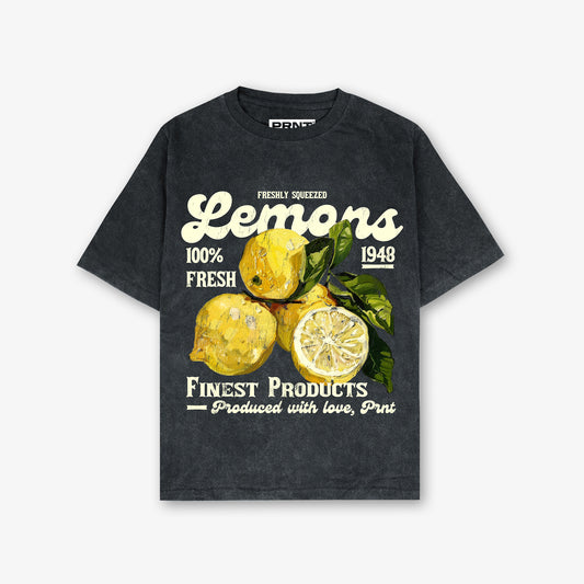 Lemons Vintage Front Print Washed T-Shirt