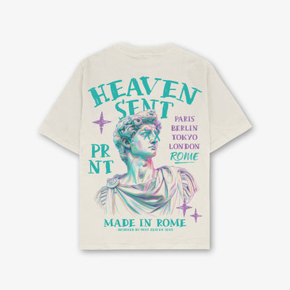 Made In Rome Ecru Front And Back Print Washed T-shirt