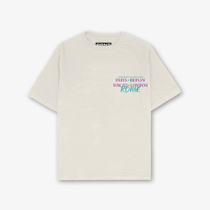 Made In Rome Ecru Front And Back Print Washed T-shirt
