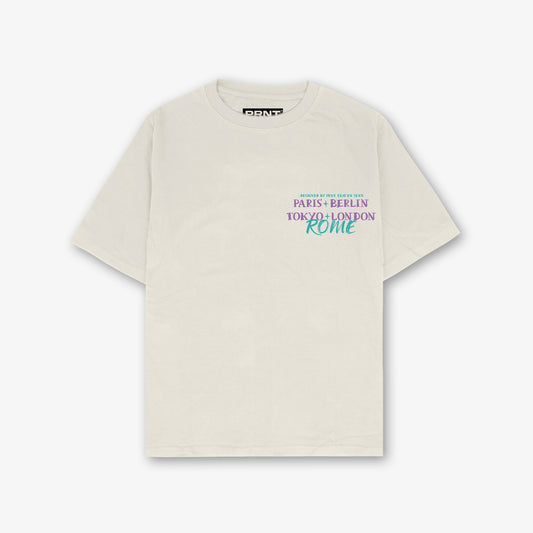 Made In Rome Ecru Front And Back Print Washed T-shirt