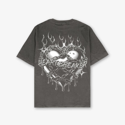 Heart Breaker Front And Back Print Washed T-shirt