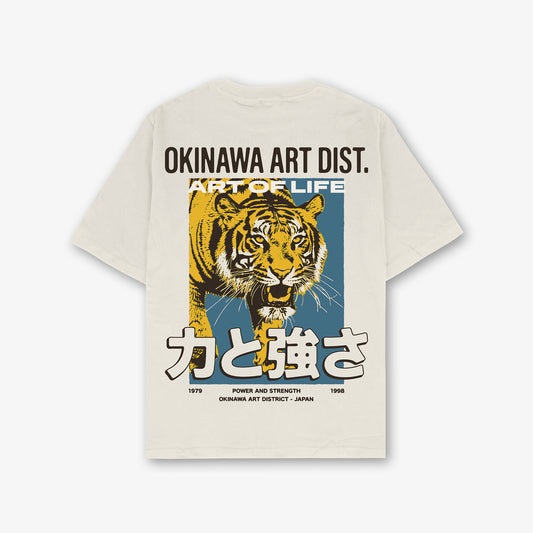 Okinawa Art Front Print And Back Print Washed T-Shirt