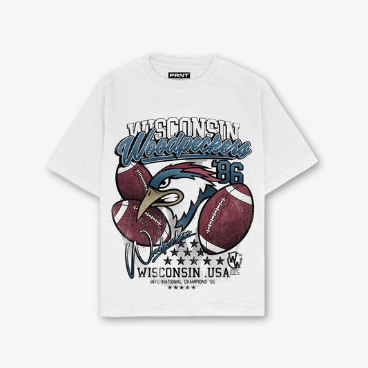 Woodpeckers White Graphic T Shirt Front Print
