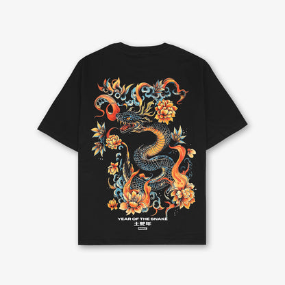 Tattoo Snake Cny Front Print And Back Print Relaxed T-Shirt